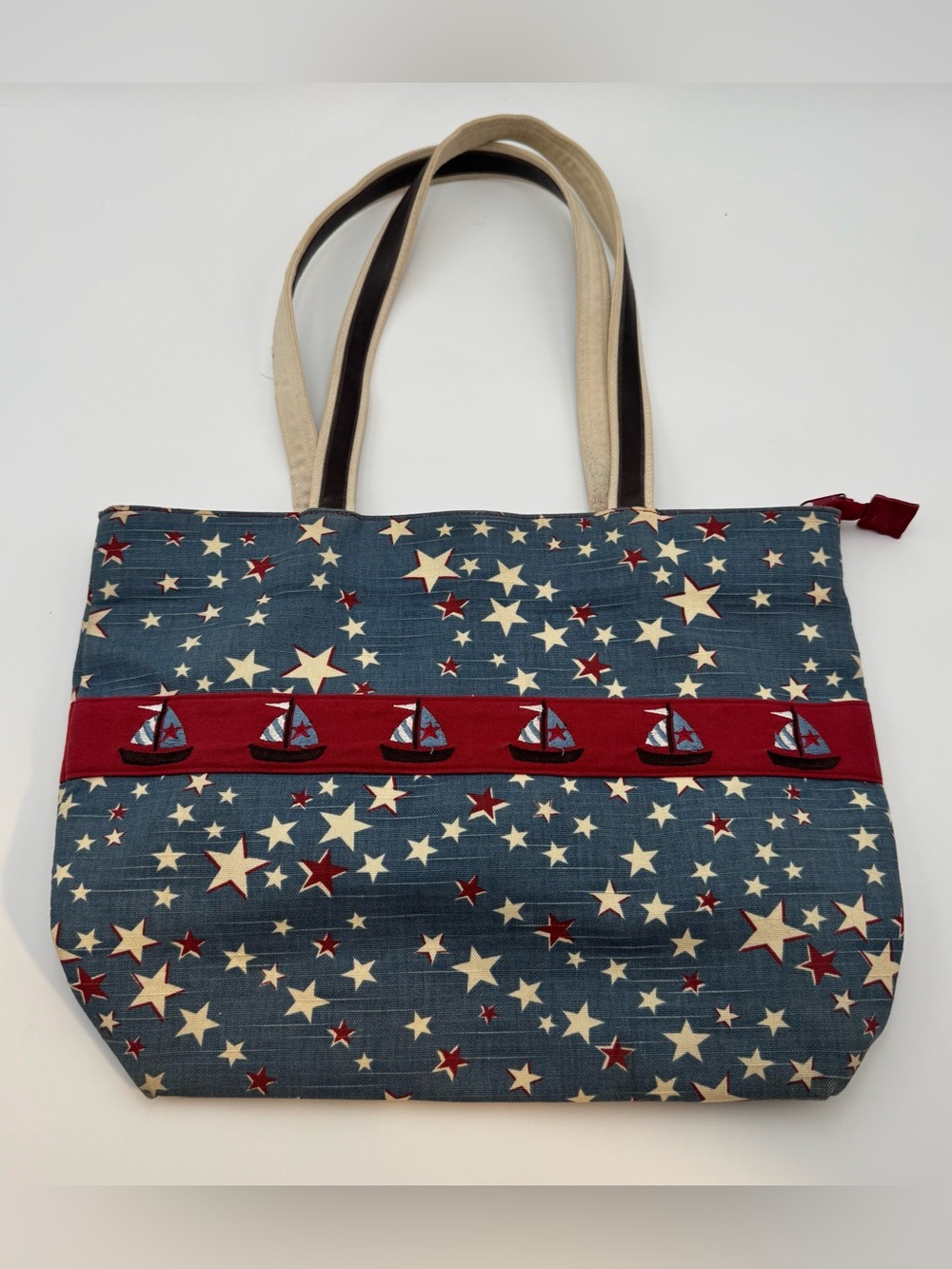 Longaberger Americana Sailboat Tote Bag Patriotic Fabric Purse | Fourth of July